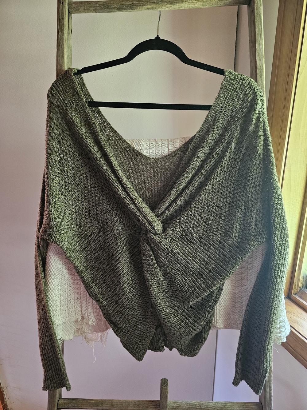 Olive Twist-back Knit Sweater - Women's